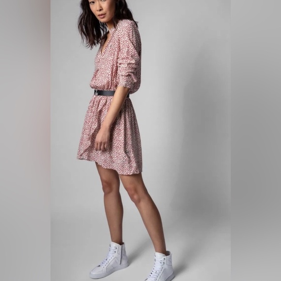 ZADIG & VOLTAIRE Rinka Heart-print Dress In Red Silk Small - Picture 5 of 14